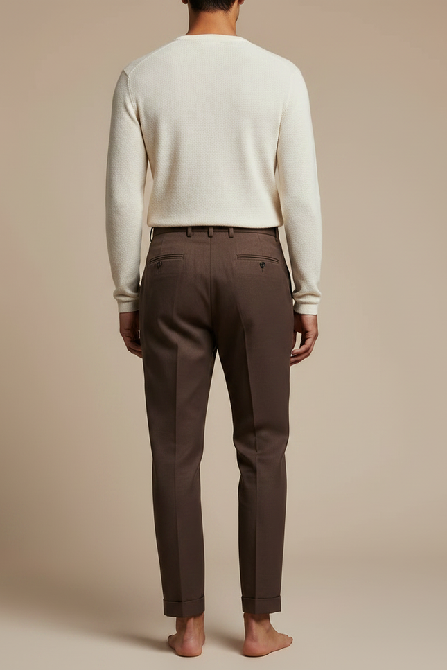 Pantalon Fluide Marron Plissé Droit Élégant Homme - Gabardine - vue 2