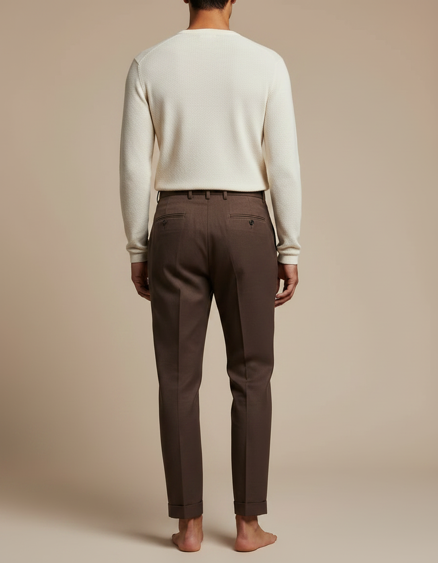 Pantalon Fluide Marron Plissé Droit Élégant Homme - Gabardine - vue 2
