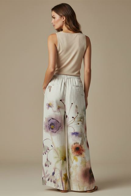 Pantalon Fluide Imprimé Floral Ample Lin Décontracté - Multicolore - vue 2