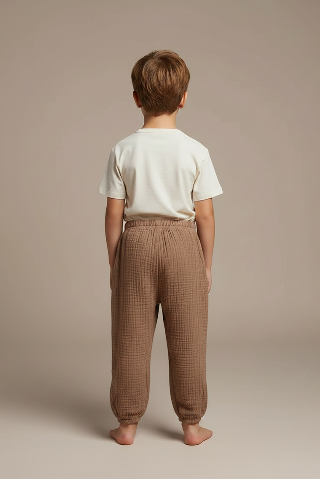 Pantalon Fluide Marron Gaze Ample Confortable Enfant - Coton - vue 2