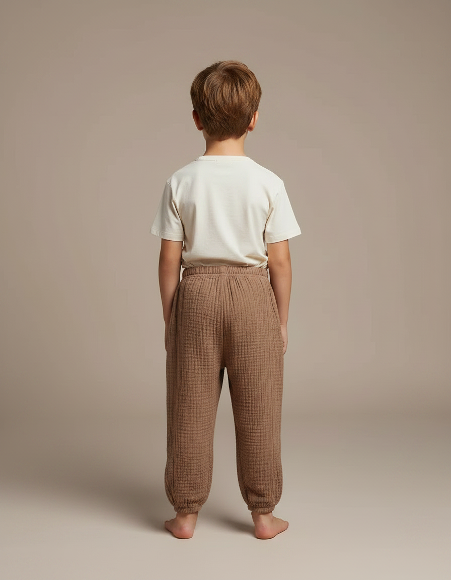 Pantalon Fluide Marron Gaze Ample Confortable Enfant - Coton - vue 2