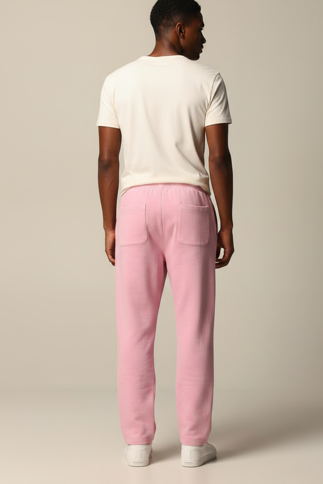 Pantalon Fluide Rose Ample Logo Blanc Décontracté Coton - Molleton - vue 2