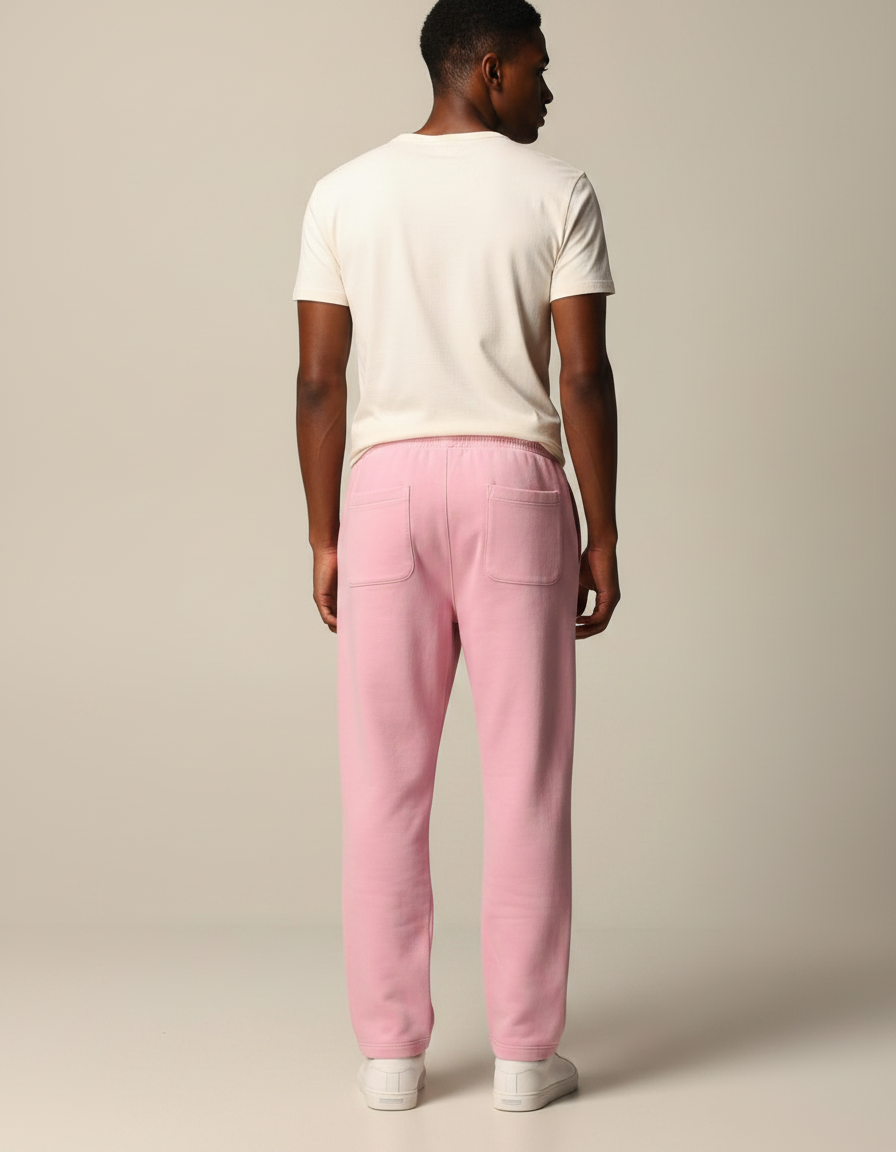 Pantalon Fluide Rose Ample Logo Blanc Décontracté Coton - Molleton - vue 2