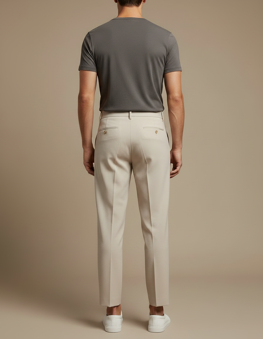 Pantalon Fluide Beige Plissé Ample Homme Élégant - Gabardine - vue 2