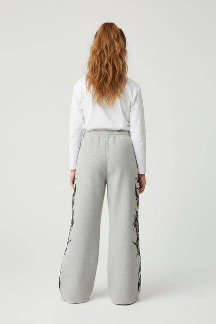 Pantalon Fluide Gris Ample Imprimé Tribal Décontracté Fille - Molleton - vue 2