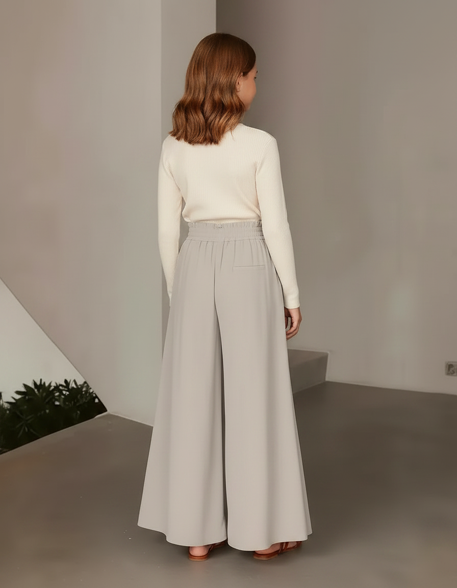 Pantalon Fluide Gris Ample Taille Haute Enfant - Viscose - vue 2