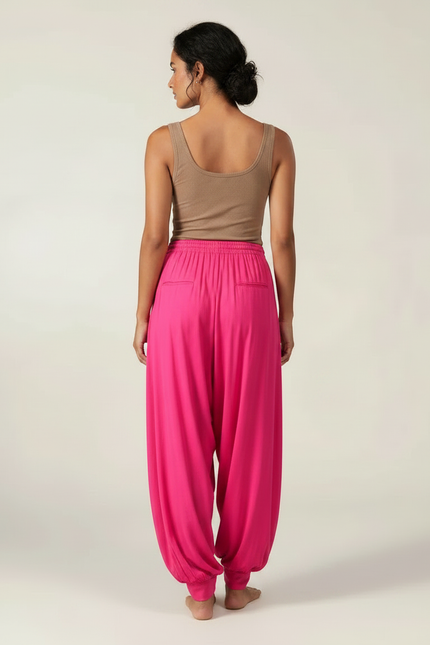 Pantalon Fluide Fuschia Ample Harem Décontracté - Rose Viscose - vue 2