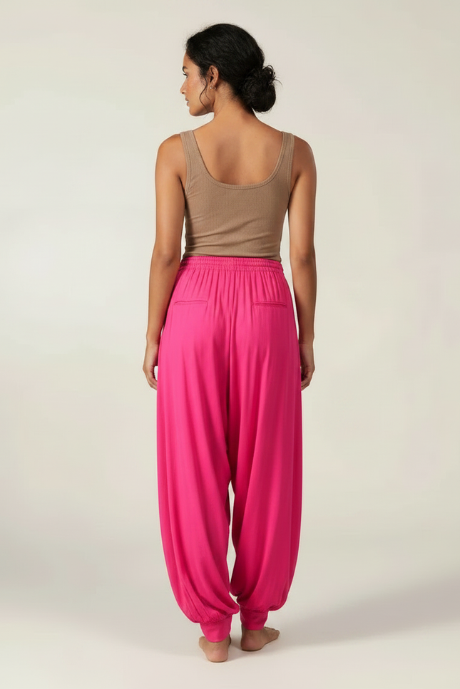 Pantalon Fluide Fuschia Ample Harem Décontracté - Rose Viscose - vue 2