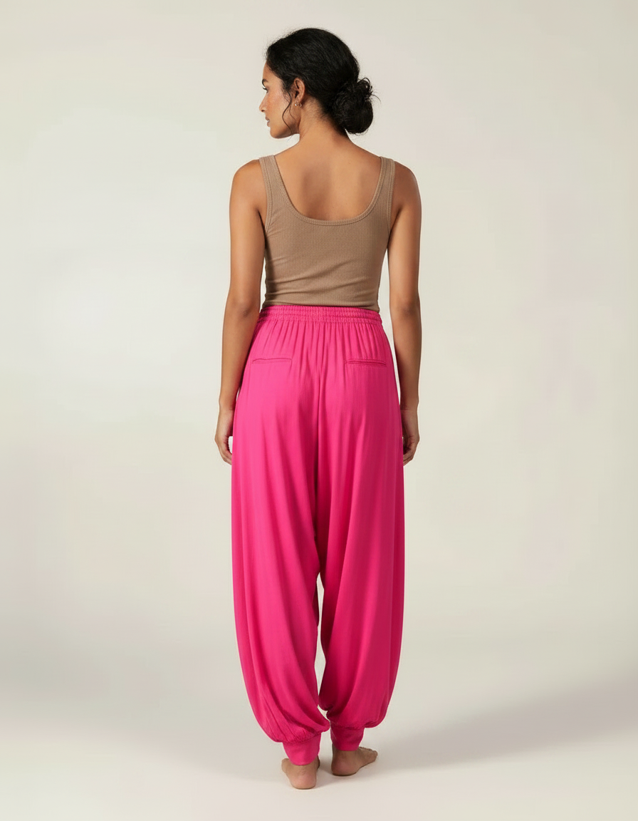 Pantalon Fluide Fuschia Ample Harem Décontracté - Rose Viscose - vue 2