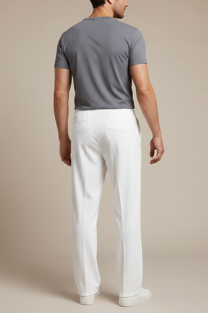 Pantalon Fluide Blanc Droit Décontracté Cordon Homme - Polyester - vue 2
