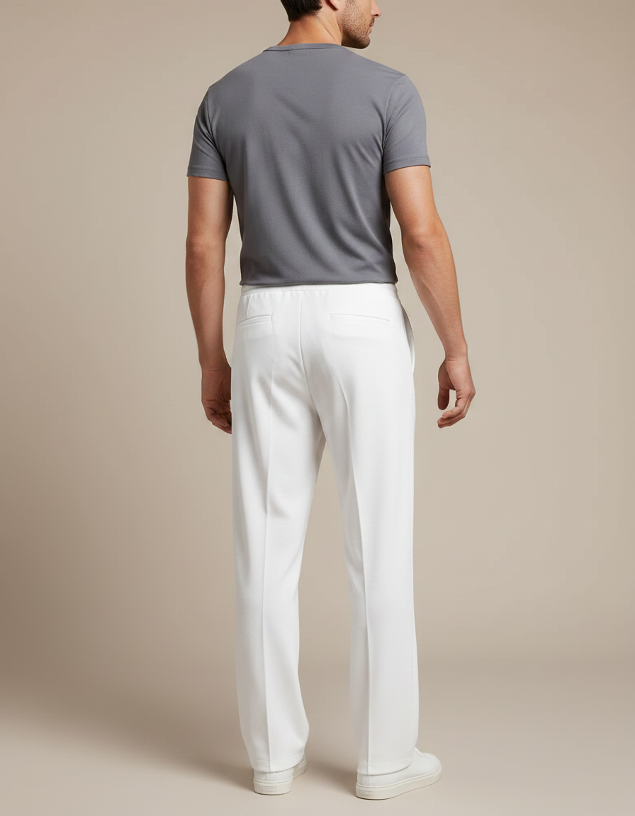 Pantalon Fluide Blanc Droit Décontracté Cordon Homme - Polyester - vue 2