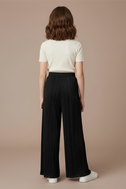 Pantalon Fluide Noir Plissé Ample Fille Décontracté - Polyester - vue 2