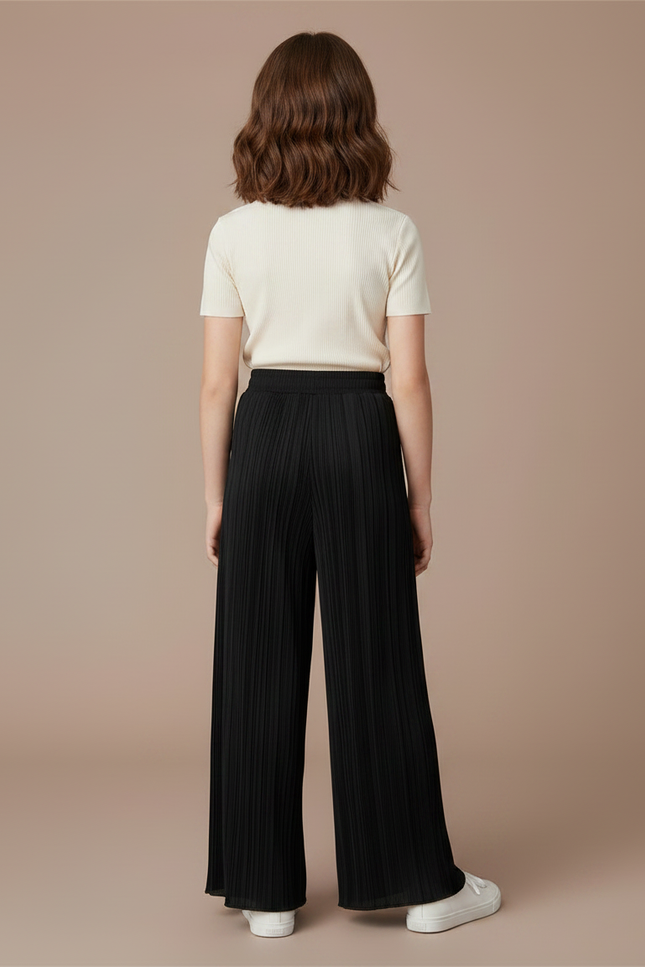 Pantalon Fluide Noir Plissé Ample Fille Décontracté - Polyester - vue 2
