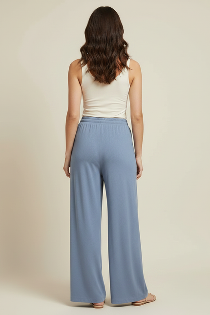 Pantalon Fluide Bleu Cordon Ample Doux Confortable Femme - Viscose - vue 2