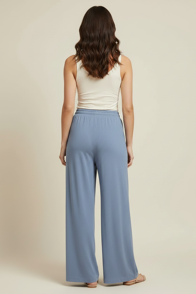 Pantalon Fluide Bleu Cordon Ample Doux Confortable Femme - Viscose - vue 2