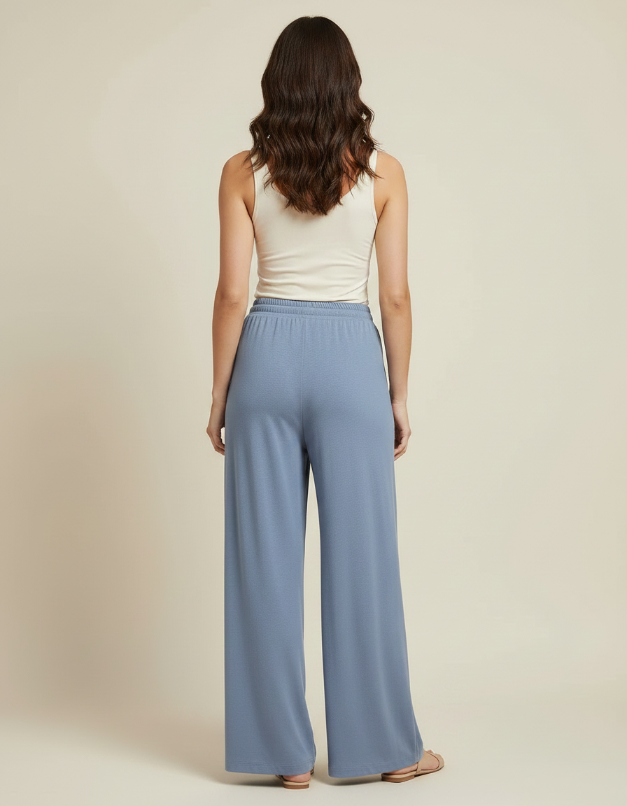 Pantalon Fluide Bleu Cordon Ample Doux Confortable Femme - Viscose - vue 2