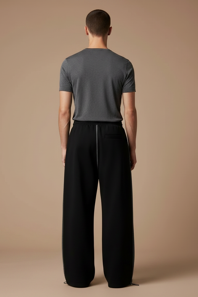 Pantalon Fluide Noir Ample Brodé Décontracté Homme - Molleton - vue 2