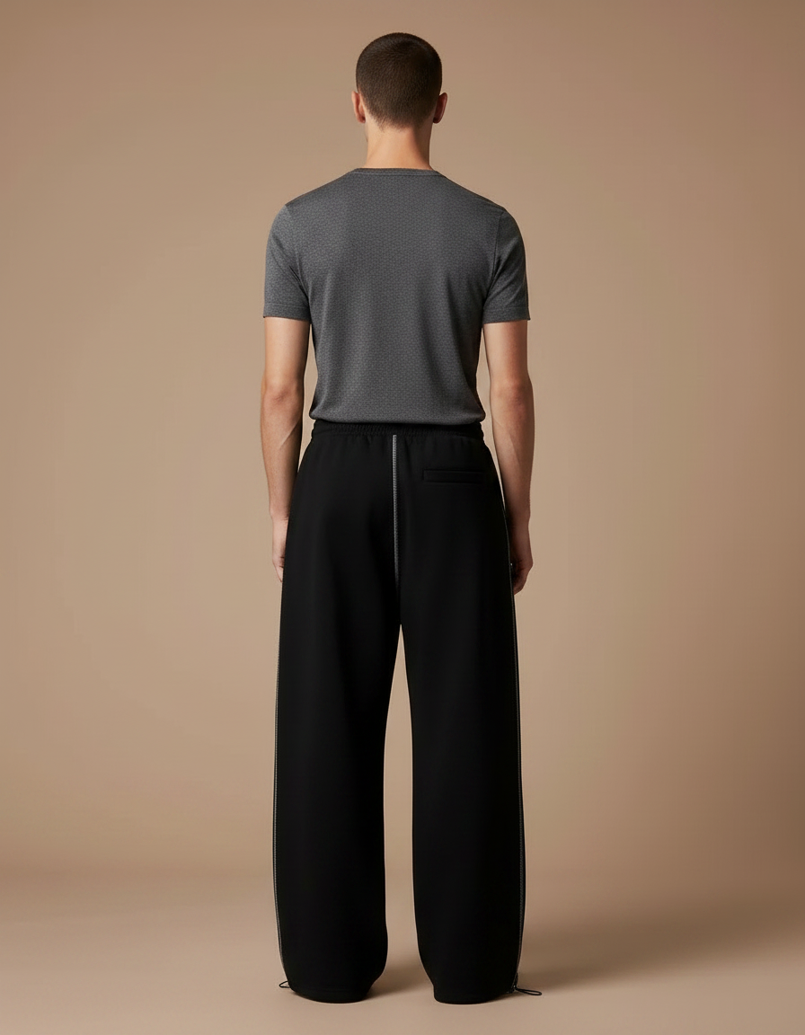 Pantalon Fluide Noir Ample Brodé Décontracté Homme - Molleton - vue 2