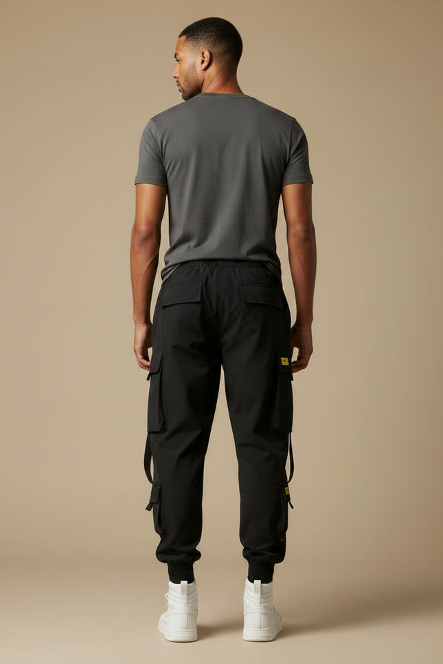 Pantalon Fluide Noir Cargo Jogger Multi-Poches Homme - Polyester - vue 2
