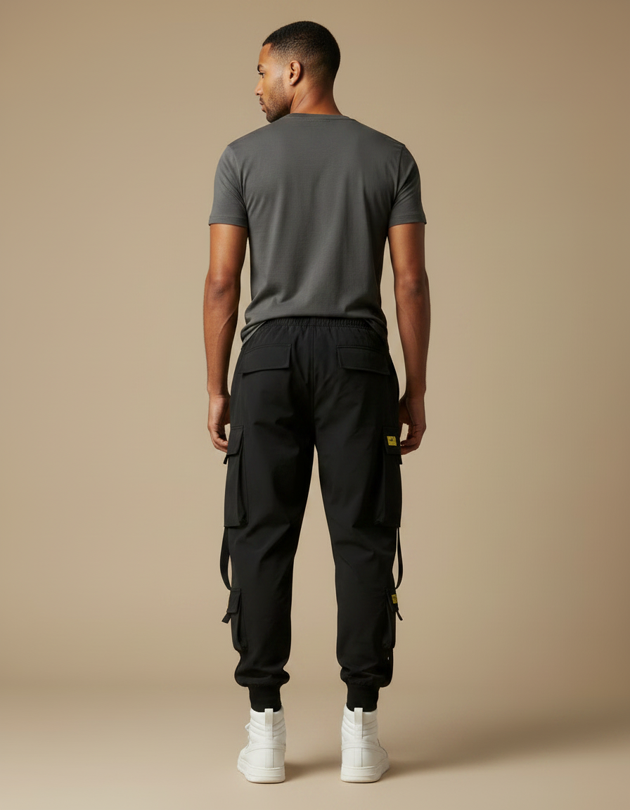 Pantalon Fluide Noir Cargo Jogger Multi-Poches Homme - Polyester - vue 2