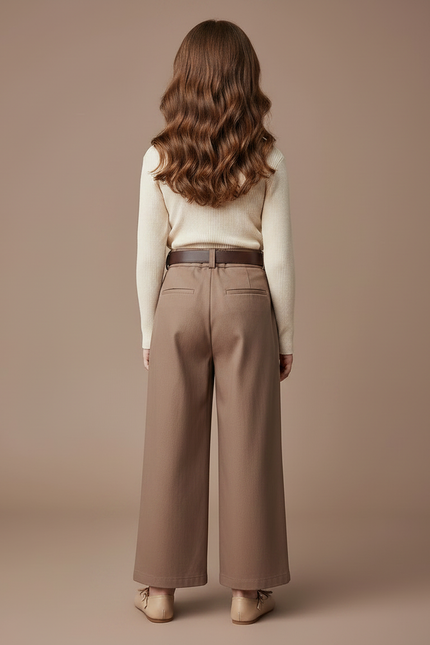 Pantalon Fluide Marron Plissé Ample Décontracté Enfant - Gabardine - vue 2