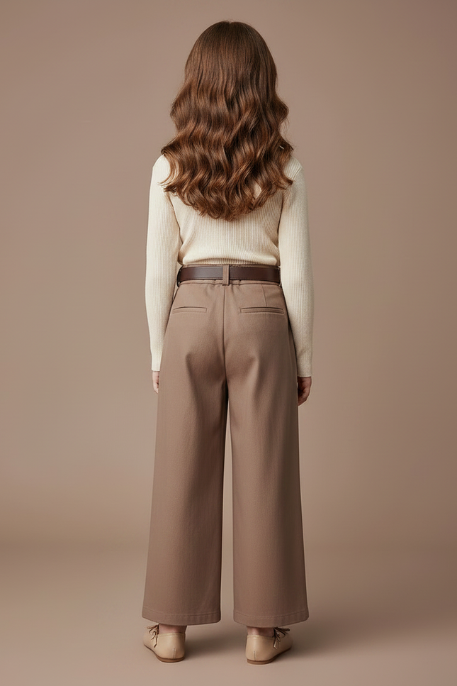 Pantalon Fluide Marron Plissé Ample Décontracté Enfant - Gabardine - vue 2