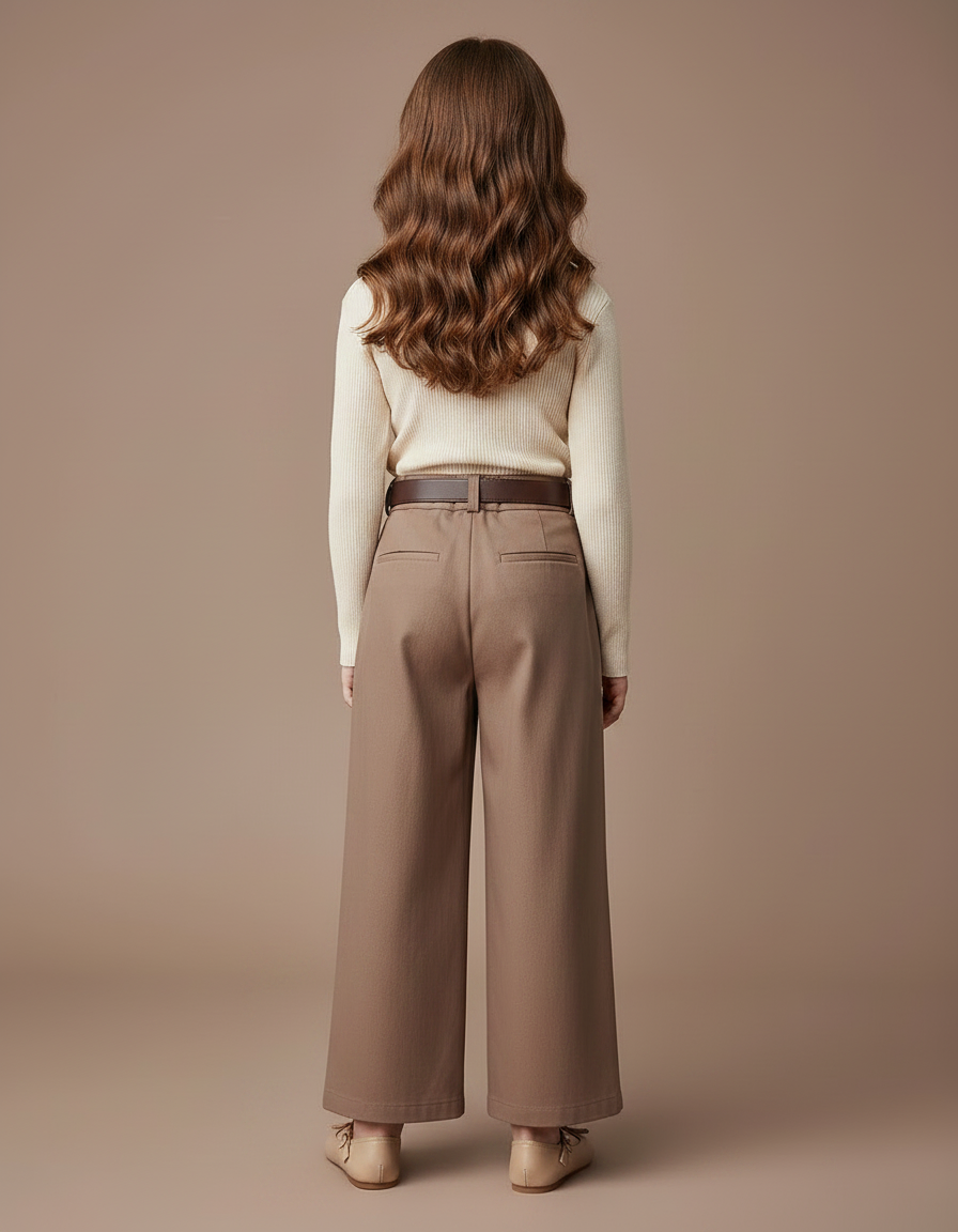 Pantalon Fluide Marron Plissé Ample Décontracté Enfant - Gabardine - vue 2