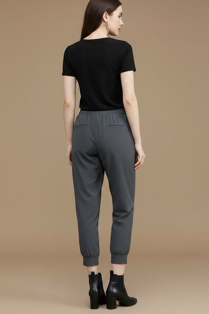 Pantalon Fluide Gris Cheville Élastique Sport Décontracté - Polyester - vue 2