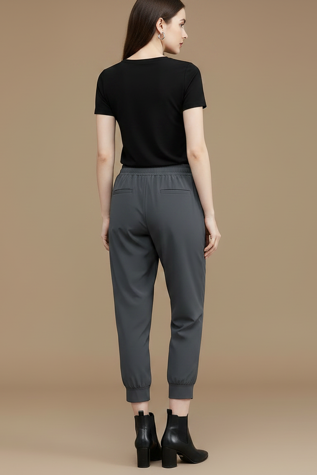 Pantalon Fluide Gris Cheville Élastique Sport Décontracté - Polyester - vue 2
