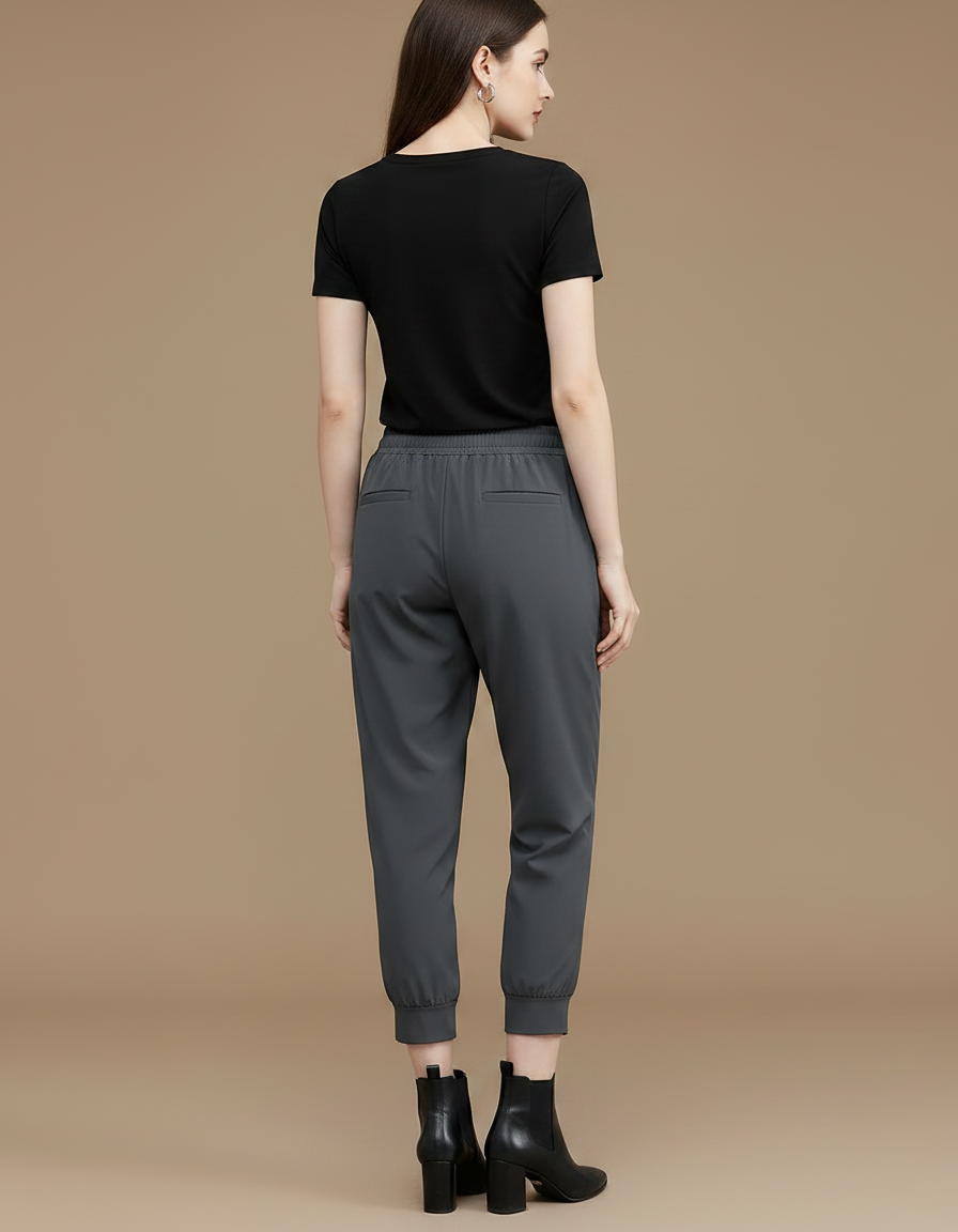 Pantalon Fluide Gris Cheville Élastique Sport Décontracté - Polyester - vue 2