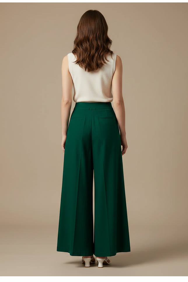 Pantalon Fluide Vert Émeraude Ample Taille Haute - Viscose - vue 2