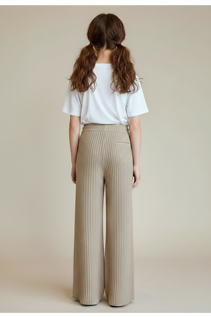 Pantalon Fluide Beige Côtelé Ample Élastique Confortable - Maille - vue 2