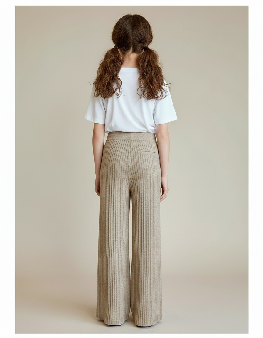 Pantalon Fluide Beige Côtelé Ample Élastique Confortable - Maille - vue 2