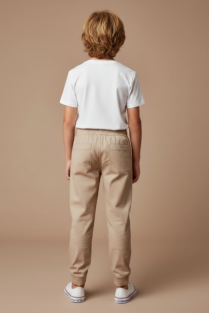 Pantalon Fluide Beige Coton Jogger Décontracté Enfant - vue 2
