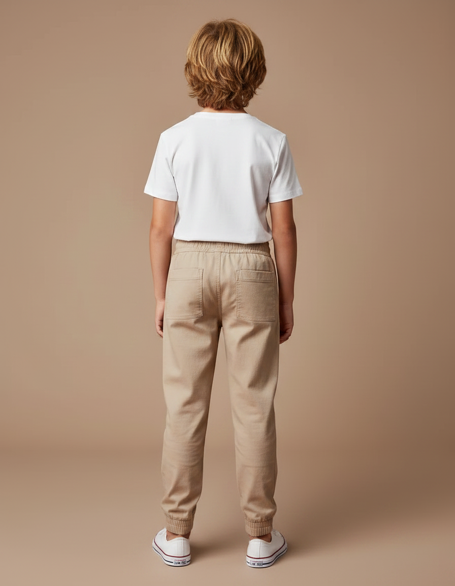 Pantalon Fluide Beige Coton Jogger Décontracté Enfant - vue 2