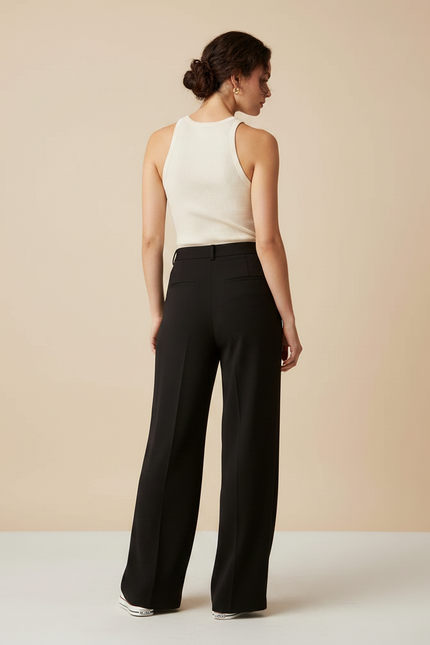 Pantalon Fluide Femme Noir Palazzo Crêpe Chic - Viscose - vue 2