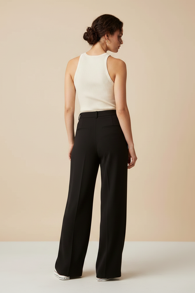Pantalon Fluide Femme Noir Palazzo Crêpe Chic - Viscose - vue 2