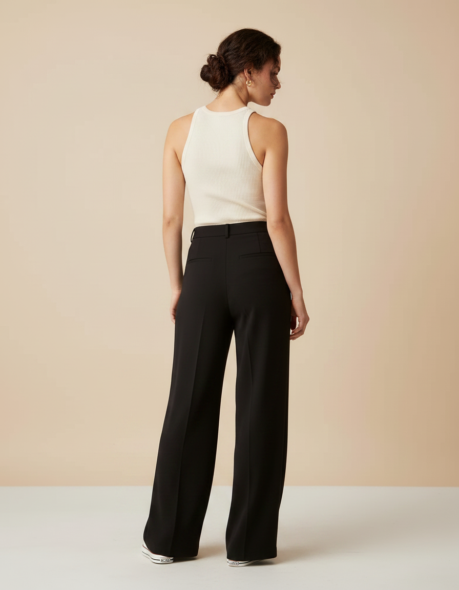 Pantalon Fluide Femme Noir Palazzo Crêpe Chic - Viscose - vue 2