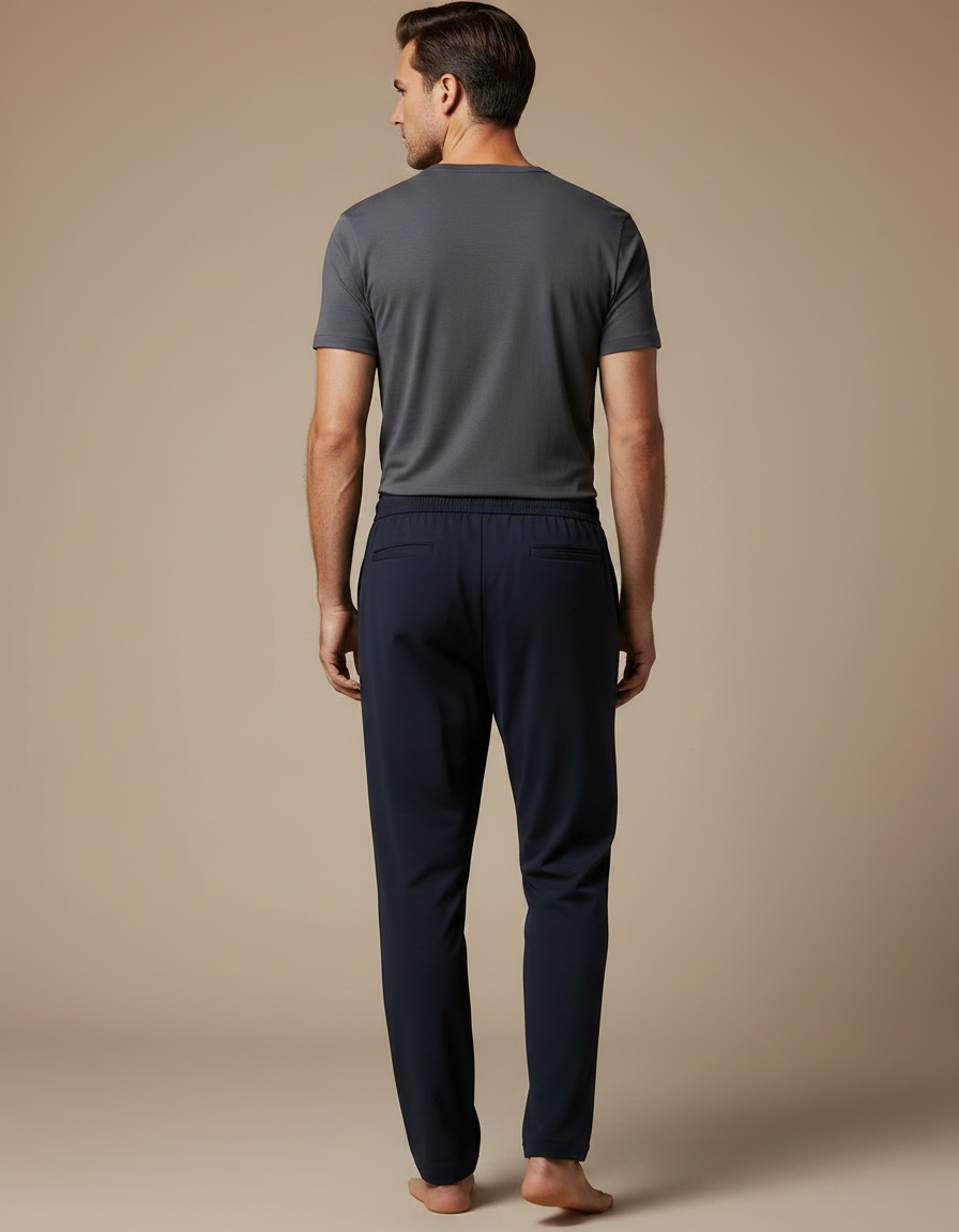 Pantalon Fluide Homme Bleu Marine Décontracté Cordon - Polyester - vue 2