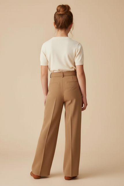 Pantalon Fluide Marron Droit Taille Haute Élégant - Polyester - vue 2