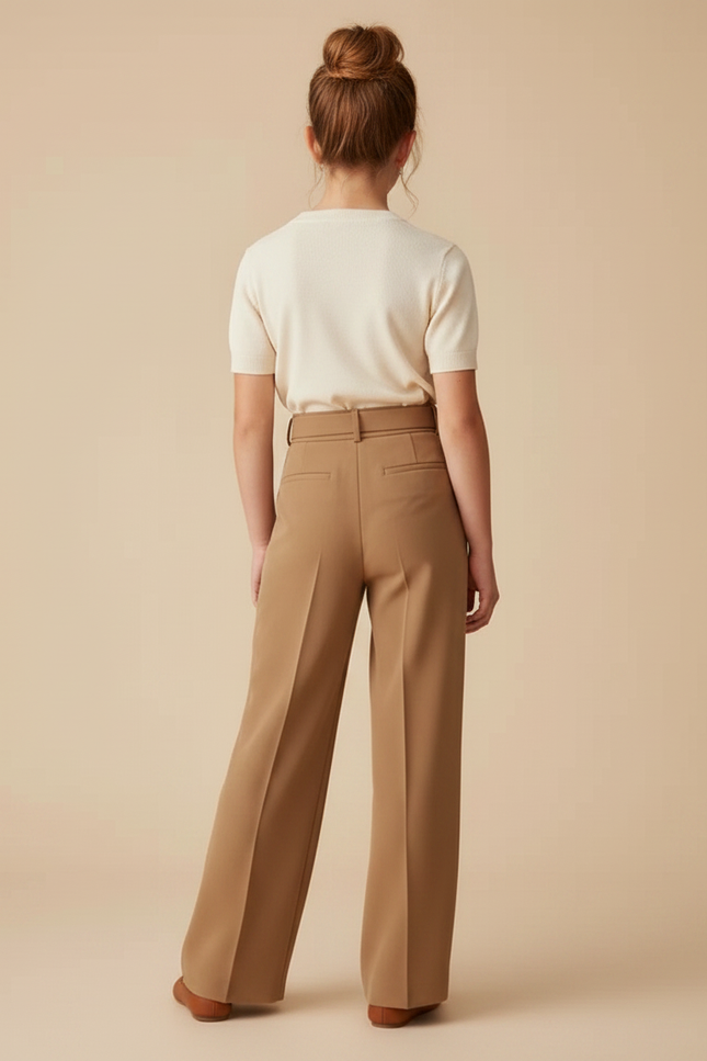 Pantalon Fluide Marron Droit Taille Haute Élégant - Polyester - vue 2