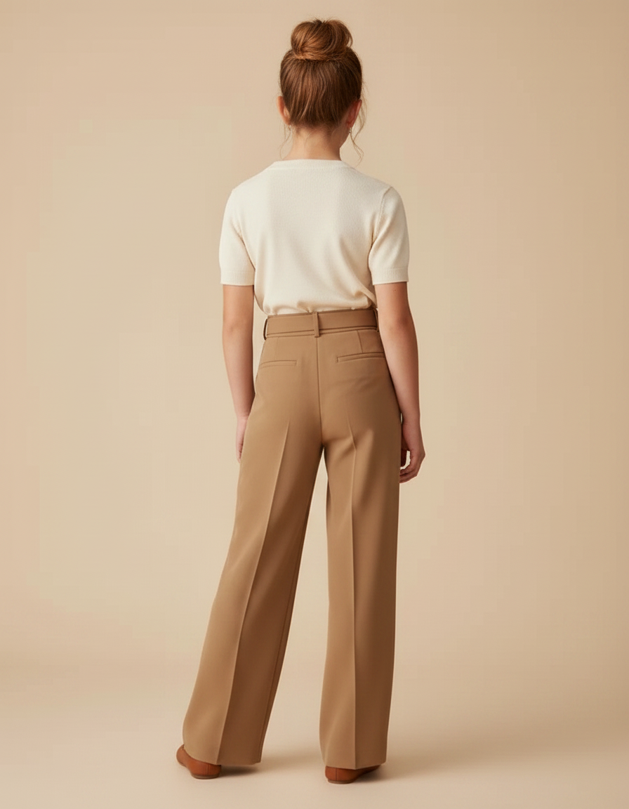 Pantalon Fluide Marron Droit Taille Haute Élégant - Polyester - vue 2