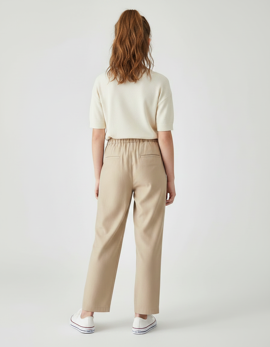 Pantalon Fluide Beige Élastique Décontracté Ample Enfant - Viscose - vue 2