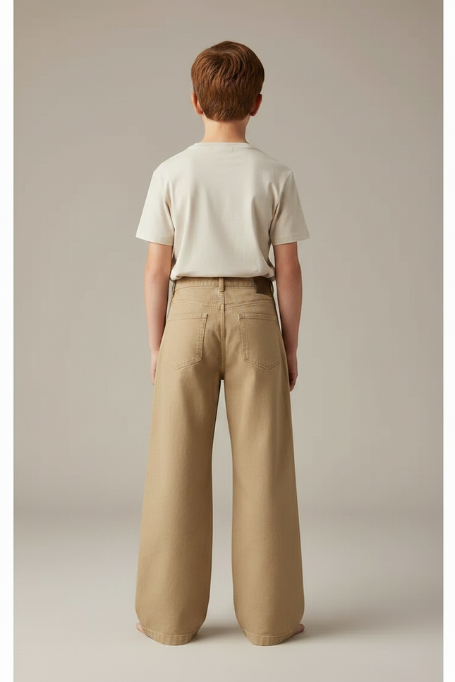 Pantalon Fluide Beige Large Boutons Décontracté Garçon Coton - Gabardine - vue 2