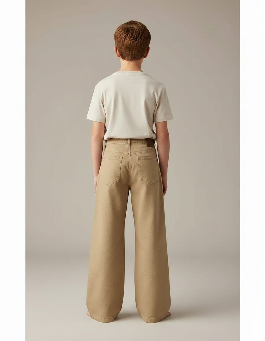 Pantalon Fluide Beige Large Boutons Décontracté Garçon Coton - Gabardine - vue 2