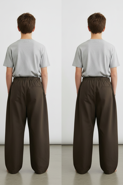 Pantalon Fluide Marron Ample Coton Décontracté Garçon - vue 2