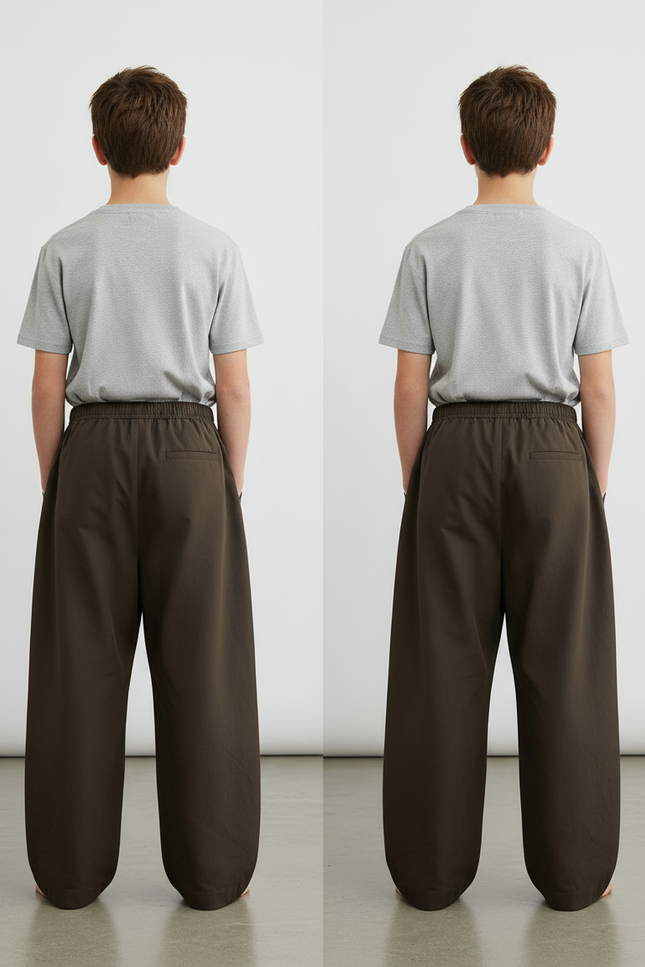 Pantalon Fluide Marron Ample Coton Décontracté Garçon - vue 2