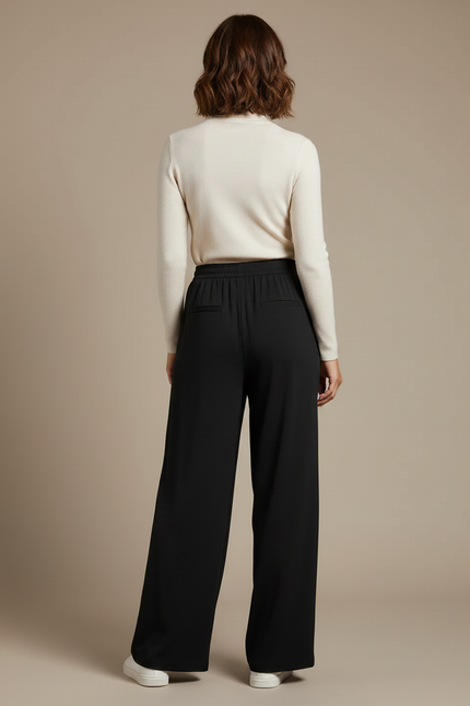 Pantalon Fluide Noir Ample Taille Élastique Décontracté Femme - Viscose - vue 2