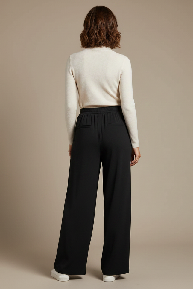 Pantalon Fluide Noir Ample Taille Élastique Décontracté Femme - Viscose - vue 2