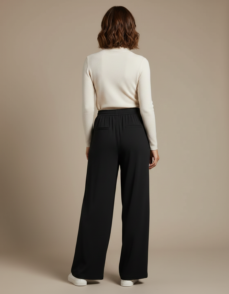 Pantalon Fluide Noir Ample Taille Élastique Décontracté Femme - Viscose - vue 2